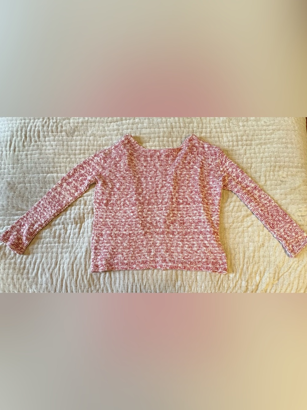 Album di Famiglia Cardigan ML Melange Cotton Blend Rosso White Boxy Open Sweater - Picture 3 of 14